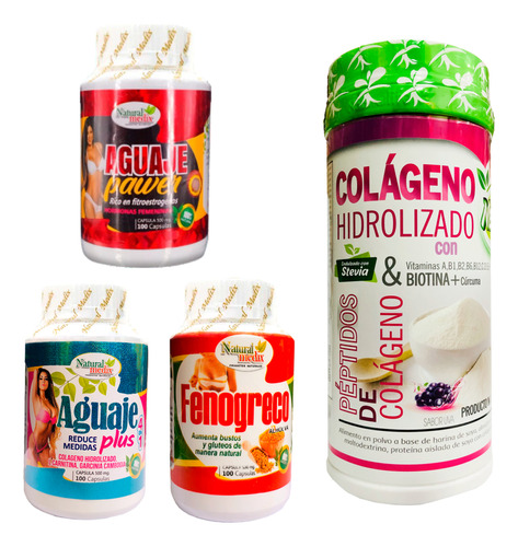 Aguaje Pawer +aguaje Plus + Fenogreco + Colageno Hibrolizado Blanco