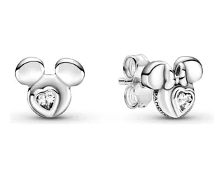 Aretes Pandora Botão Silhuetas De Mickey Mouse E Minnie Mous