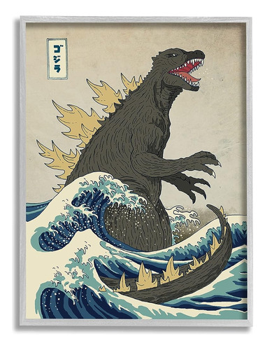 Stupell Industries Godzilla In The Waves Eastern Poster Styl