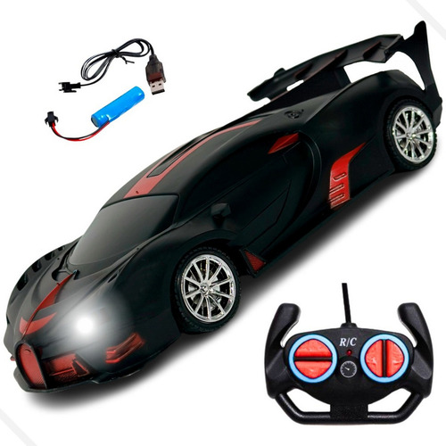 Carrinho Bugatti De Controle Remoto Preto Com Farol Linha Pr