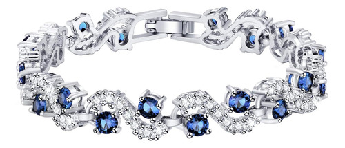 Feraco Blue Tennis Cubic Zirconia Pulsera Para Mamá Hija Muj