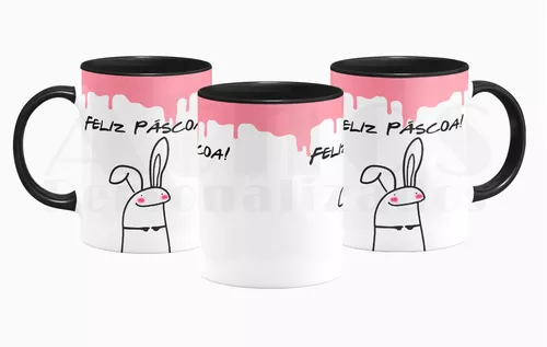 Caneca Meme Flork Boneco Palito Feliz Páscoa - Preta