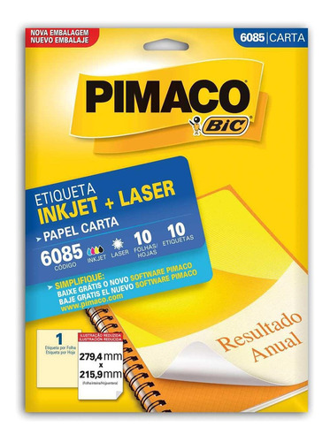 Etiqueta Carta 6085 10fls 279,4x215,9 Mm Pimaco