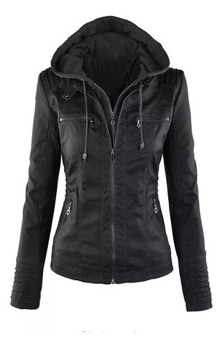 Chaqueta De Cuero Estilo Motero Recortada Cool Top Para Mujer