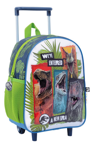 Mochila Carrito Jardin 12 Jurassic World Dinosaurios Color Azul Con Verde Y Blanco