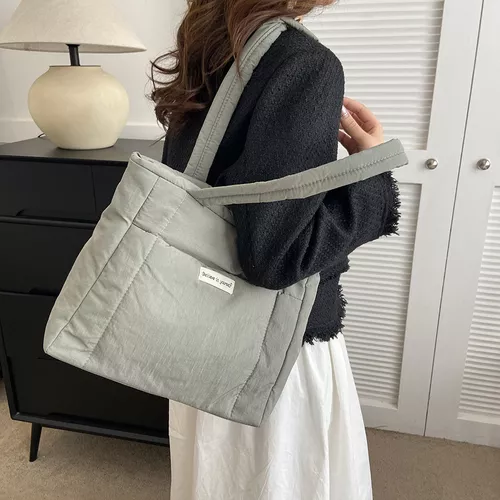 Bolso acolchado gris de gran capacidad para mujer