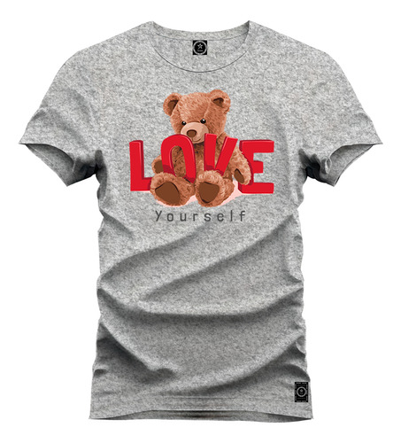 Camiseta Unissex Plus Size  Urso Love Grau