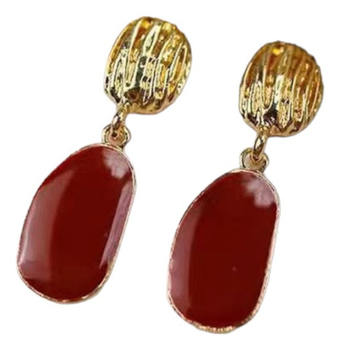 Aretes Concha Moda Geometrica Vino Rojo Pendientes Mujer