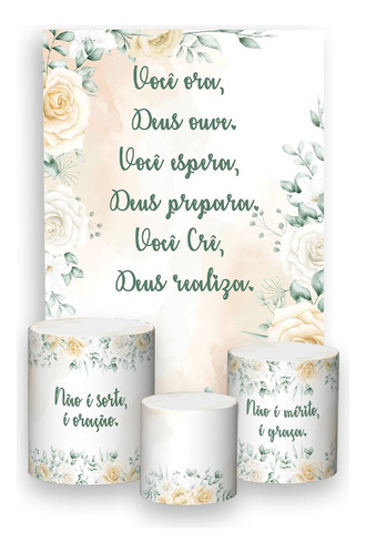 Painel Vertical + Trio De Capas - Oração Frases Floral 09