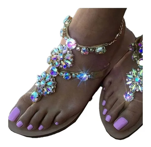 Sandalias planas online mujer con pedreria