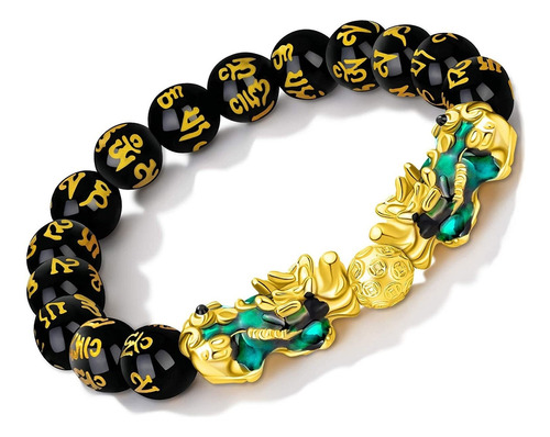 Pulsera Manruo Feng Shui Negra De Obsidiana Color Wealth Col