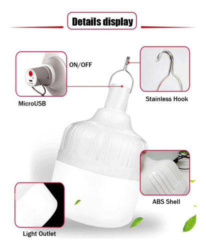Foco Recargable 80 W De Emergencia Luz Blanca Portátil Blanco