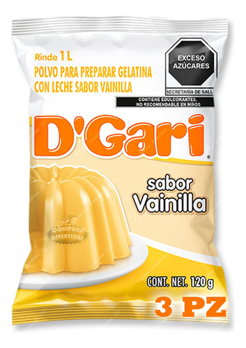 3 Gelatinas Polvo D-gari Leche Sabor Vainilla 120g