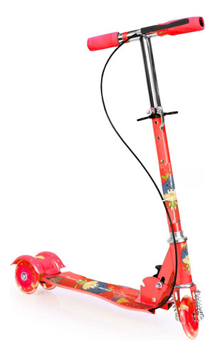 Patín Infantil Scooter 3 Ruedas Con Freno Delantero Luz Led Color Rojo YUB-101A
