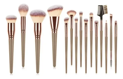 Pincel Maquiagem Champanhe Kabuki Profissional Kit 15
