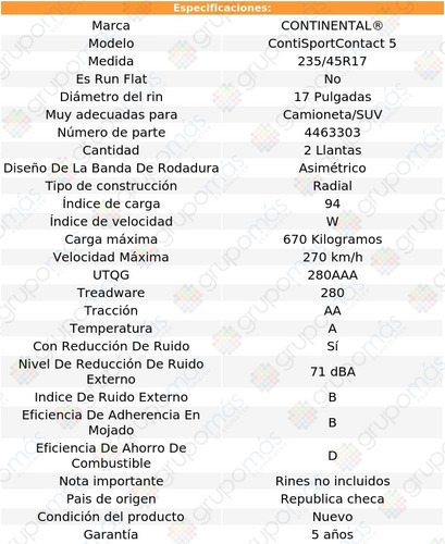 Paq 2 Llantas Continental 235/45r17 Contisportcontact 5 94w