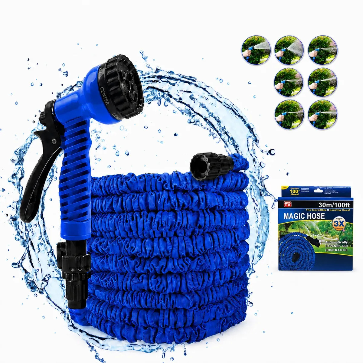 Manguera de Jardín Extensible 30m 7 modos con Aspersor, Flexible, Ligera, No se Enreda, Ideal para Regar Plantas, Lavar Autos y Mascotas