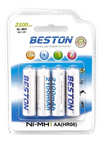 Bateria Pila Recargable Aa X4 Beston 2100mah 1.2v Certificad