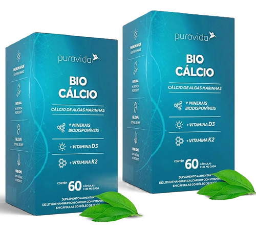 2x Bio Cálcio - Puravida 60 Cápsulas