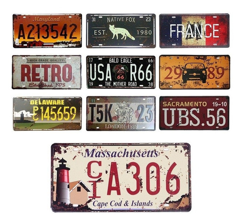 5 Placas Auto Decorativas, Souvenir, Vintage, Mod. Surtidos