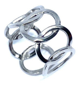 Imagen 3 de 3 de Anillo Acero Inoxidable Plateado Circulos Calados Ajustable