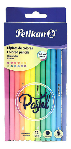 12 Lápices Colores Pastel  Redondos Largos 3.3mm Pelikan