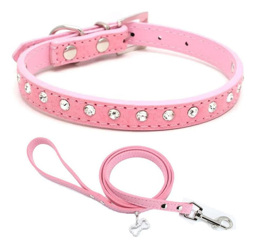 Conjunto de collar y correa para perro con diamantes de imitación, bonito
