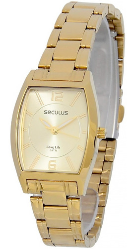 Relogio Seculus Feminino Quadrado Dourado Social Long Life