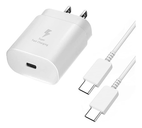 Cargador Rápido Tipo C De 25w Para Samsung Galaxy Con Cable Color Blanco