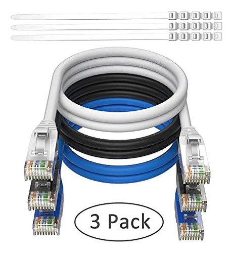 Adoreen Cat 6 Cable Ethernet 10 Ft-3 Pack-multi Colors, Patc