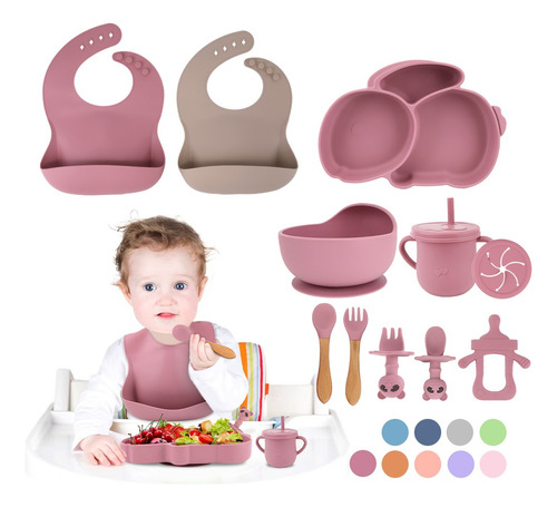 Set Alimentación Silicona Comida Bebé 12 Pcs Antideslizante