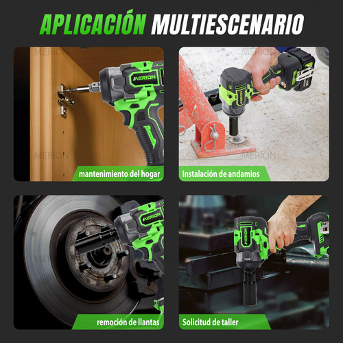 Pistola Impacto Llave Inalámbrica 1/2 600 Nm Con 2 Baterías 2 En 1 Con 24 Cuentas De Lámpara Led Merion MER+BS+600