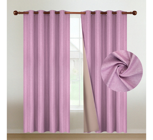 Cortina Blackout 100% 240x132 Rosewood 2 Paños Textura Lino Rosado