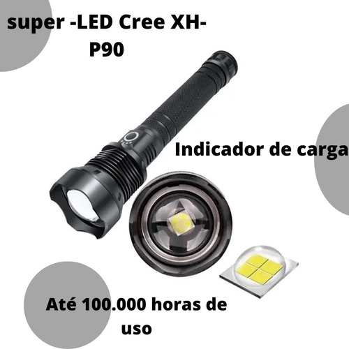 Lanterna Led T9 Tática 2 Baterias Recarregável Super Potente Cor da lanterna Preto Cor da luz Branca