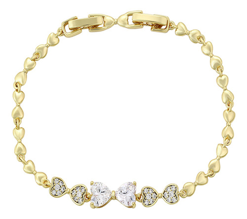 Pulsera Oro 14k Lam Moño Swarovski Corazón 18-20cm Preciosa