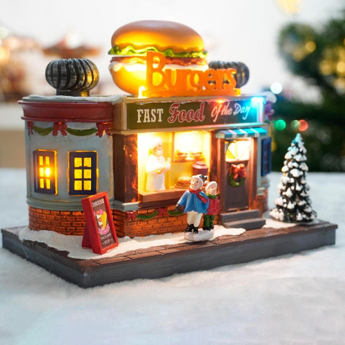 Escultura De Casa Iluminada De Navidad Con Decoración De