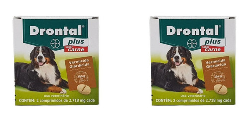 2 Vermifugo Drontal Plus Carne Cães Até 35 Kg C/ 2 Comp.