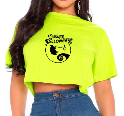 Cro Top Para Damas Estampada Diseño Halloween Jack Canta