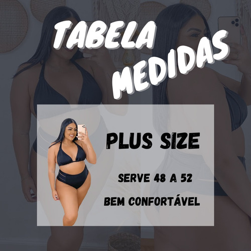 Imagem 4 de 6 de Biquini Plus Size Cintura Alta Tiras Laterais Preto