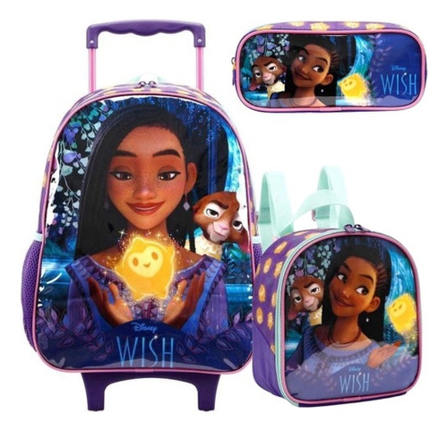 Kit Mochila Rodinha Lancheira Estojo Wish Disney Princesas