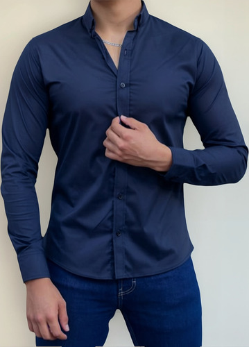Camisa De Caballero Manga Larga Azul Marino