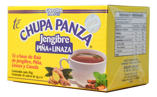 Té Chupa Panza (jengibre, Piña Y Linaza) 30 Sobres De 3g C/u Gn+vida