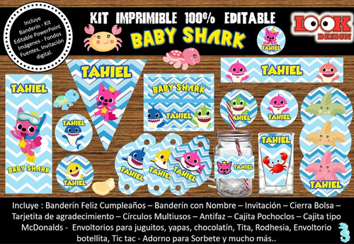 Kit Imprimible Candy Bar Baby Shark 100% Editable Powerpoint