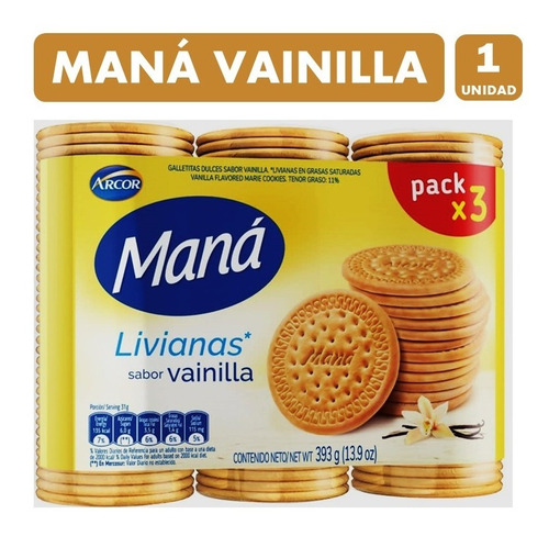 Galletas Maná, Sabor Vainilla - Paquete Con 393 Gramos.