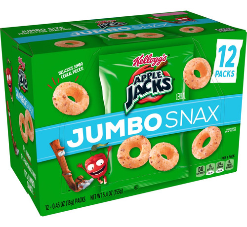 Kellogg's Cereal Apple Jacks Jumbo Snax 153 Gr 12 Bolsitas