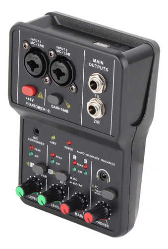 Mezclador De Audio De 2 Canales Usb 48v Phantom Power Compac