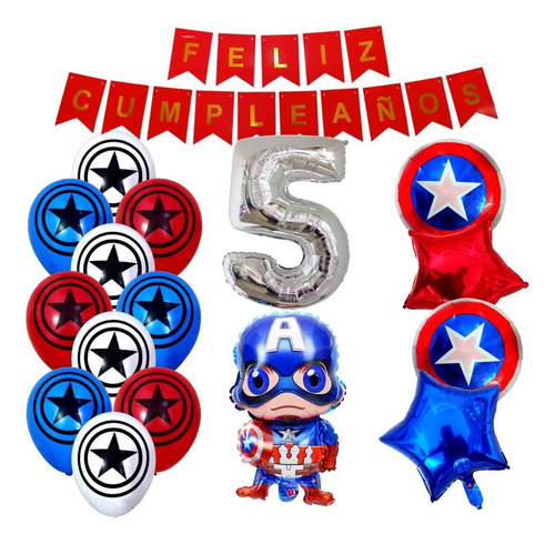 Combo Kit Deco Globos Capitán América+numero70cm+feliz Cumpl