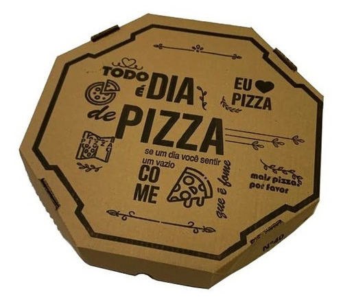 Caixa De Pizza Papelão Montável Oitavada 45cm Estampada C/25 Cor Marrom