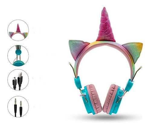 Auriculares unicornio para mujer, color rosa ya claro, color azul
