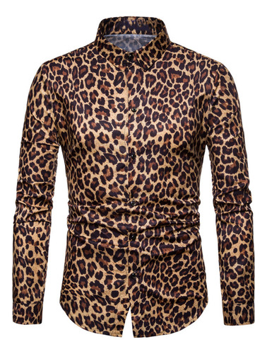 Camisa Talla Grande Con Estampado De Leopardo Para Hombre